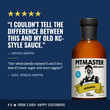 Load image into Gallery viewer, A bottle of Pitmaster BBQ Sauce shown on a dark blue promotional graphic with customer review quotes and star ratings. The bottle is amber-brown with a black cap and a white label featuring the Pitmaster logo and 'Original' text.
